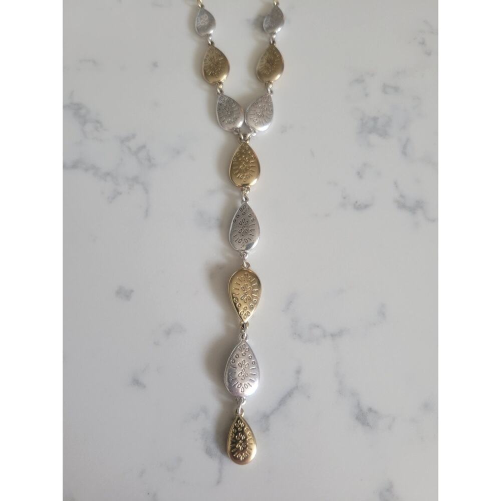 Lucky Brand Matte Two Tone Adjustable Teardrop Necklace EUC